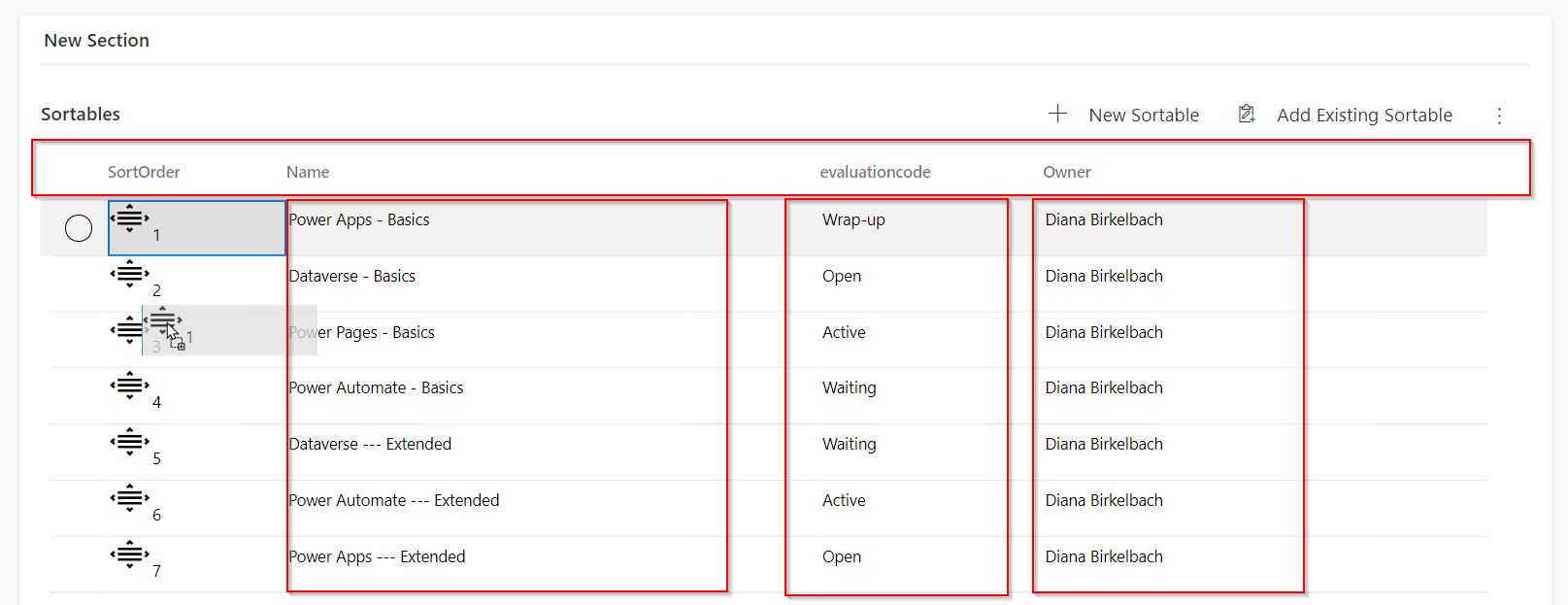 Drag and Drop Rows in Power Apps Grid